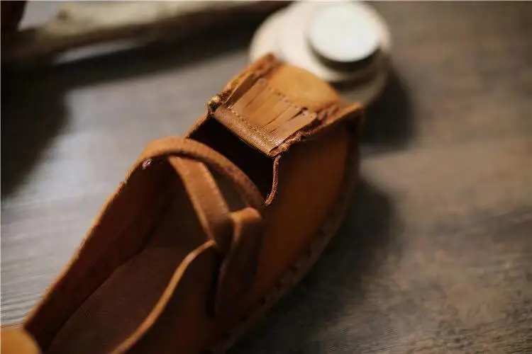 Фото Женские туфли Careaymade из натуральной кожи на плоской подошве, мягкие сандалии с низким вырезом, квадратным носком, широкими пряжками и шнуровкой, богемные женские лоферы №4