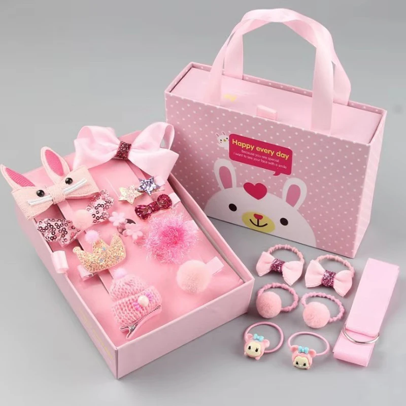 

18Pcs/Gift Box Children Baby Cute Cartoon Flower Hair Clips Set Girl Sweet Soft Bunny Hairpins Barrettes Kids Hair Accessories
