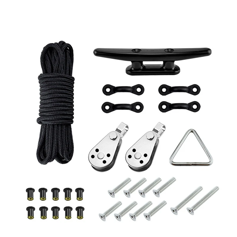 

Top!-Kayak Anchor Trolley Kit System Pulleys Deck Tie Down Pad Eyes Anchor Cleats Ring Screws Rivets For Kayak Canoe Boat Etc