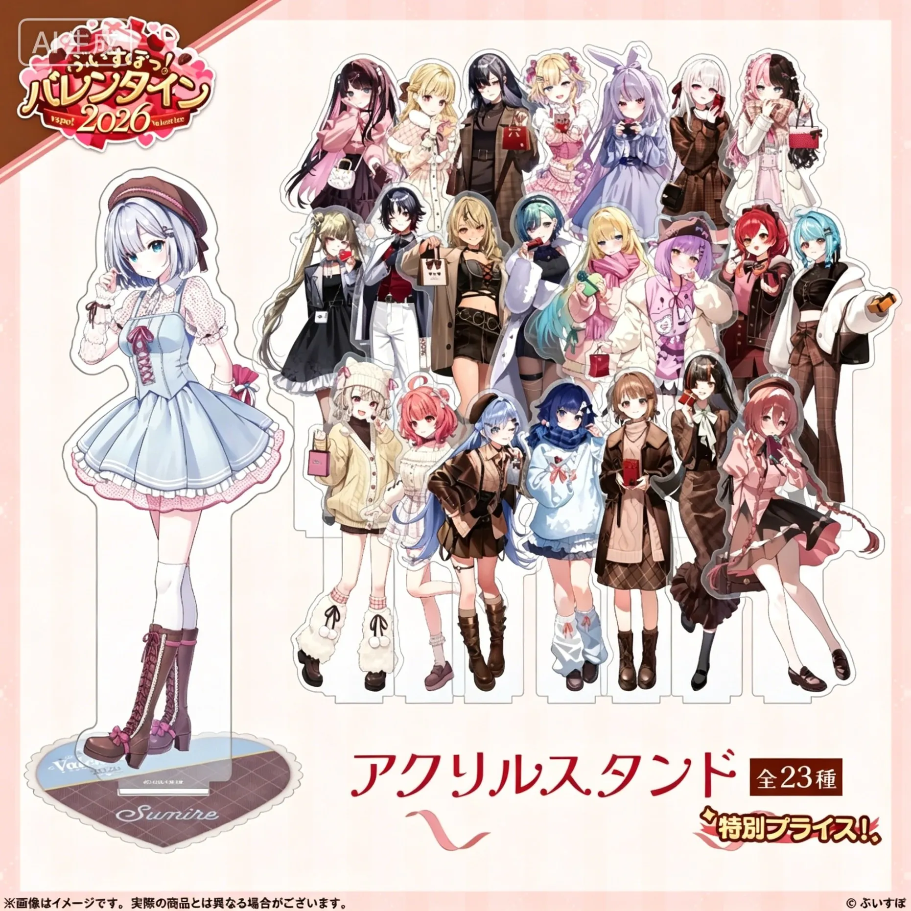 Фото Vspo VTuber Shiranami Ramune 2026: Лимитированная серия ко Дню святого Валентина – акриловая фигурка-подставка в форме человека, брелок, декор для стола №1