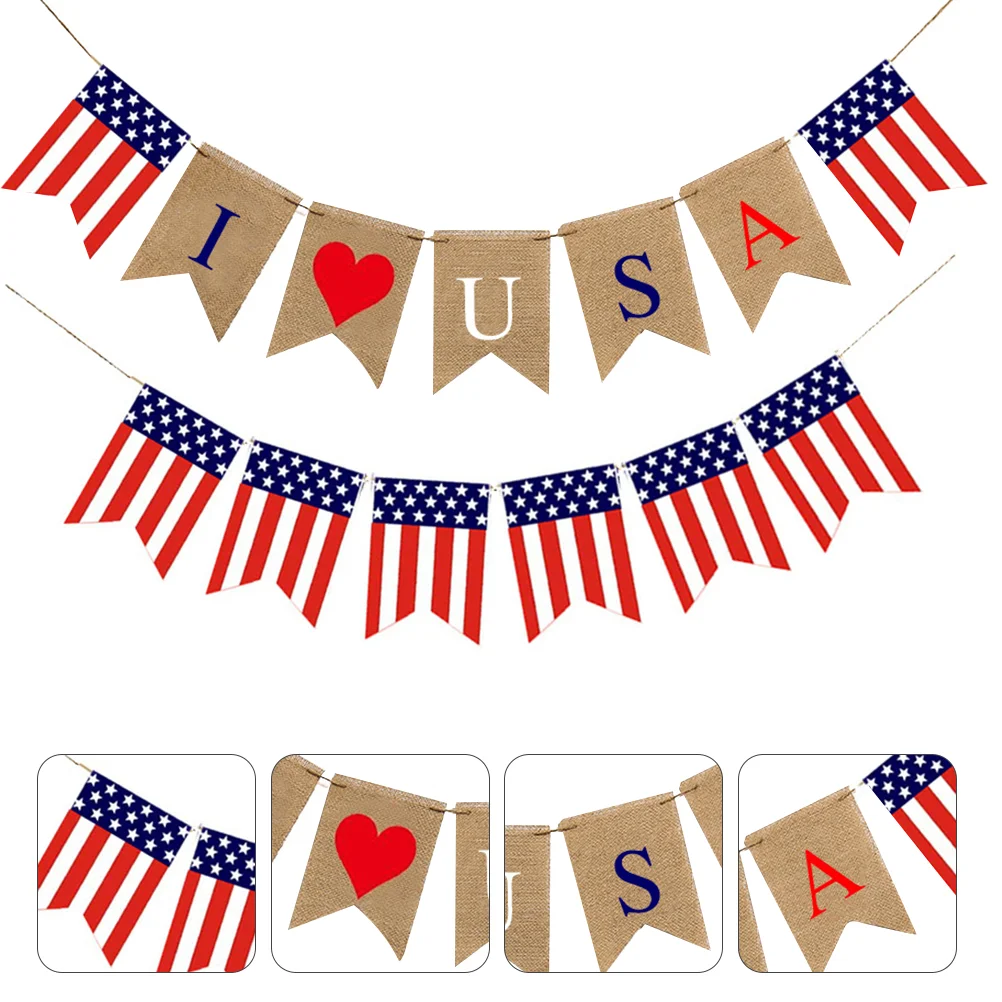

2pcs 4th of July Banner Celebration Independence Day Pennant Hanging Flag for Wall