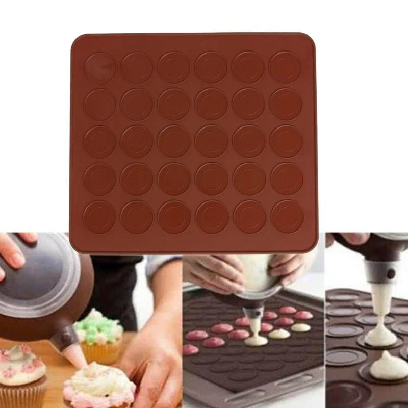 

Silicone Macaron Macaroon Pastry Oven Baking Mould Sheet Mat 30-Cavity DIY Mold Baking Mat Chocolate Color Kitchen Accessories