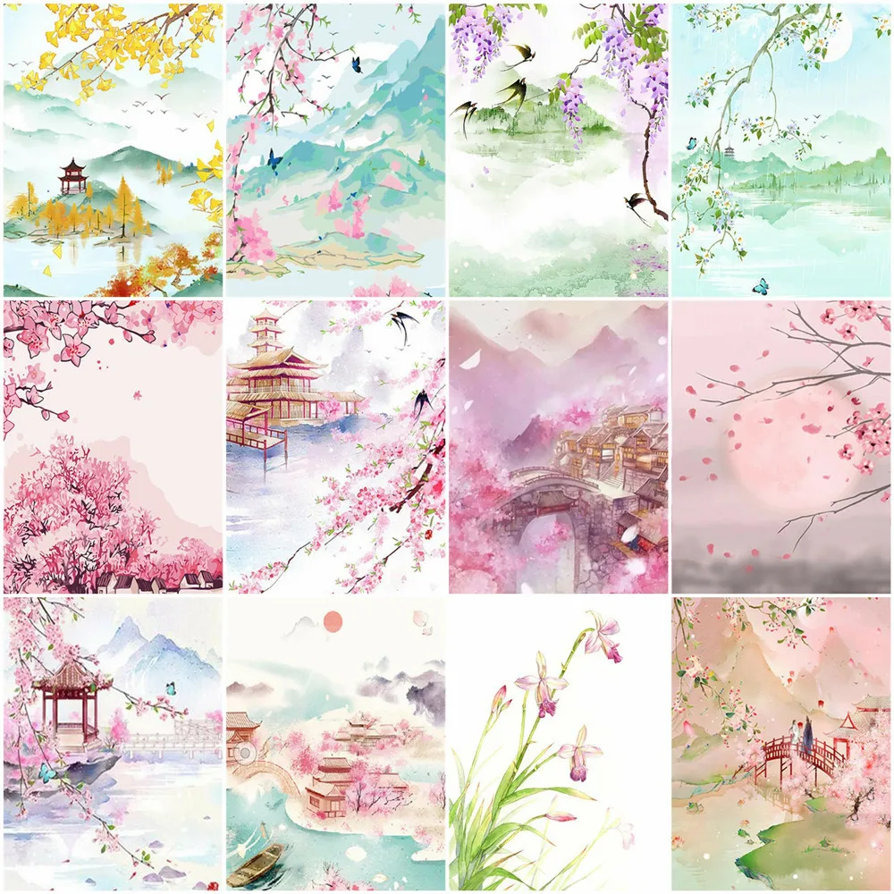 

Oil Painting By Number Flower Tree Landscape Drawing on Canvas HandPainted DIY Gift Spring Scenery Picture Home Decoration