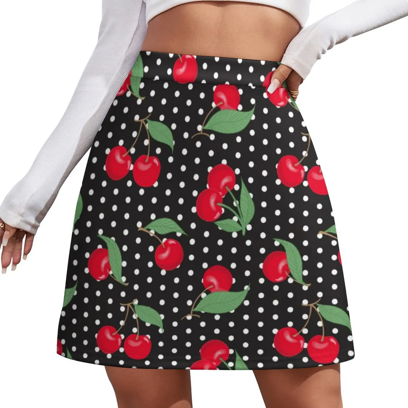 

Red Cherry Fruit Skirt Women Polka Dots Print Kawaii Mini Skirts Summer Y2K High Waist Custom Oversize Casual A-line Skirt