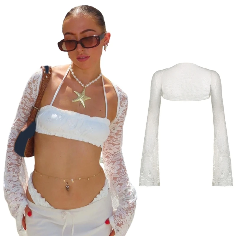 

Женские болеро с длинными рукавами и плечами, летний укороченный кардиган с открытым передом для платьев, повседневные кружевные