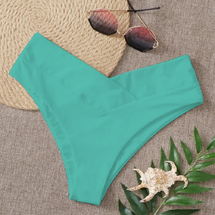 New Women's Swimming Trunks Bikini Panties High Waist Swimwear Bottom Solid Color Female Swimsuit Briefs Beachwear Bathing Suits