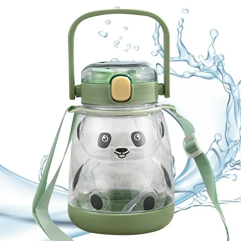 

Большая бутылка для воды в форме панды, 700 мл, милая бутылка в эстетике с соломинкой и ремешком, герметичная чашка с двойным ртом, мультяшная