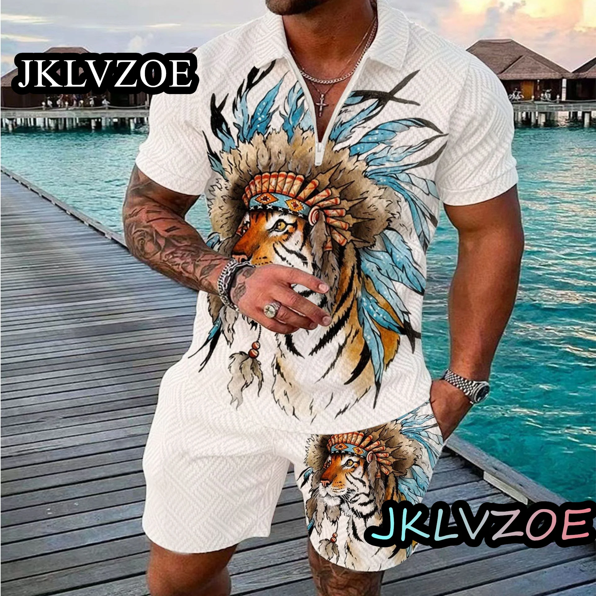 Men's Summer Sportswear Men's Shorts Suit Polo Shirt Set Fashion Daily Casual Beachwear Animal 3D Printing 2 Pack