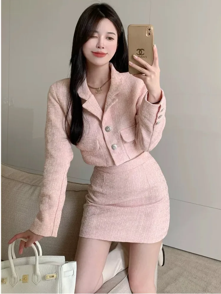 Женский твидовый костюм из двух предметов небольшой пиджак с длинным рукавом и