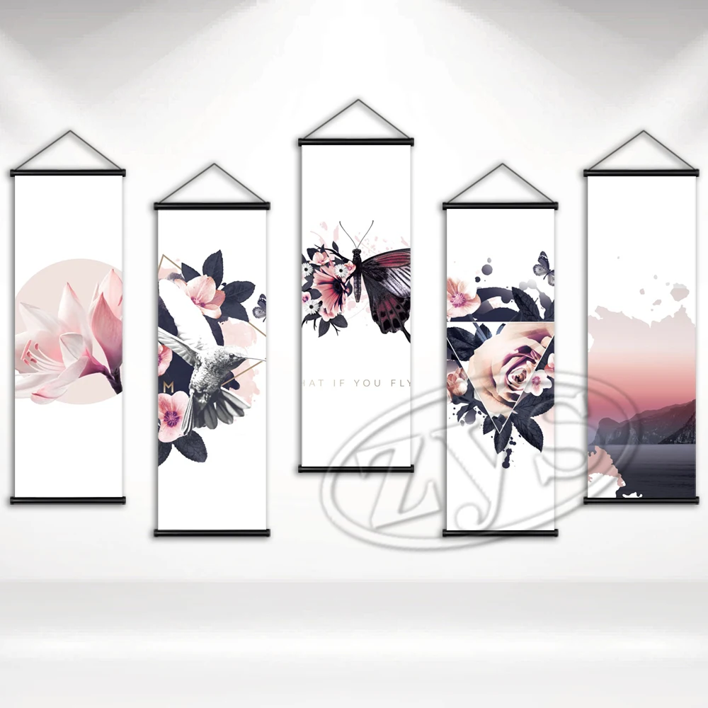 

Hanging Scrolls Midsummer Canvas Print Flower Pictures Wall Artwork Animal Painting Home Decor Modular Posters For Living Room