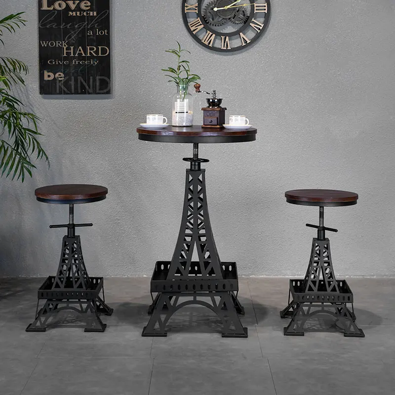 Silla de bar de madera maciza de hierro, taburete ajustable con torre de París, estilo industrial, creativa, moderna, para cafetería y bar