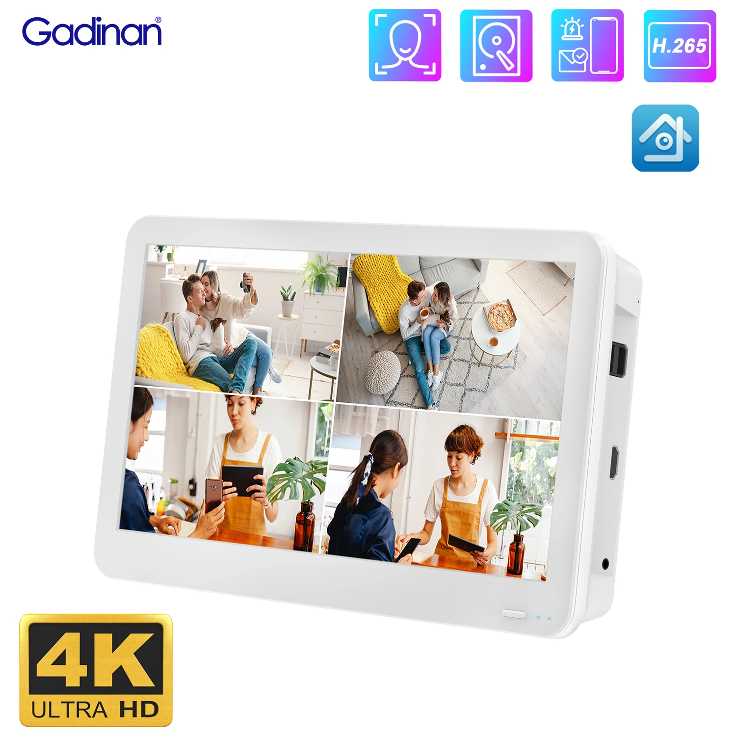 Gadinan Ultra HD 4K 12inch Screen POE NVR 8MP4CH/8CH XMeye Video Recorder For Face Detection Security System IP Camera P2P H.265