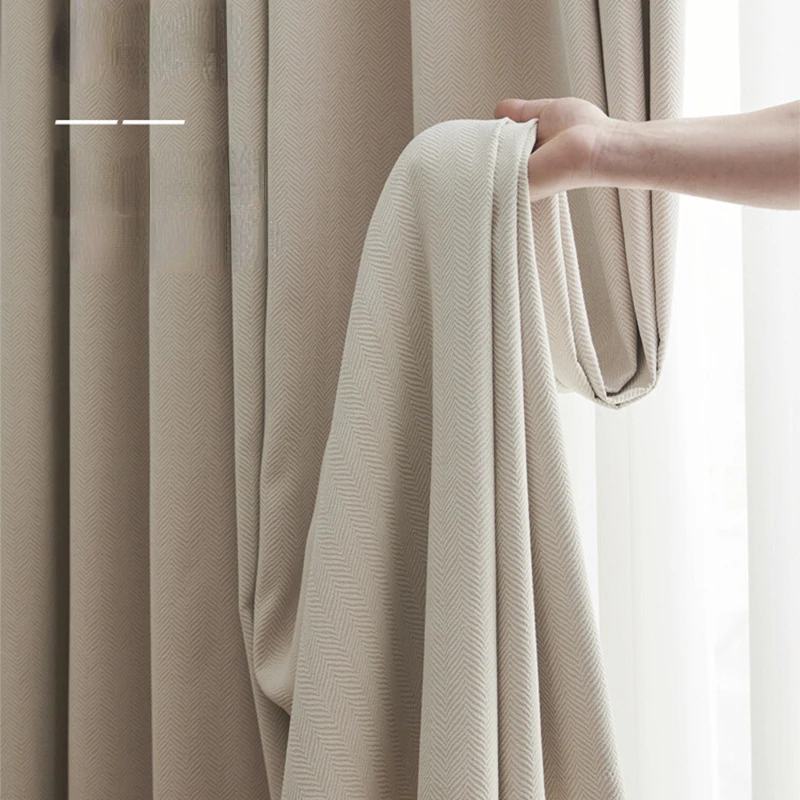 

Milk Tea Curtains for Living Room Color Dining Bedroom Japanese-style B&B Surprise Herringbone Pattern Full Shading Linen Window