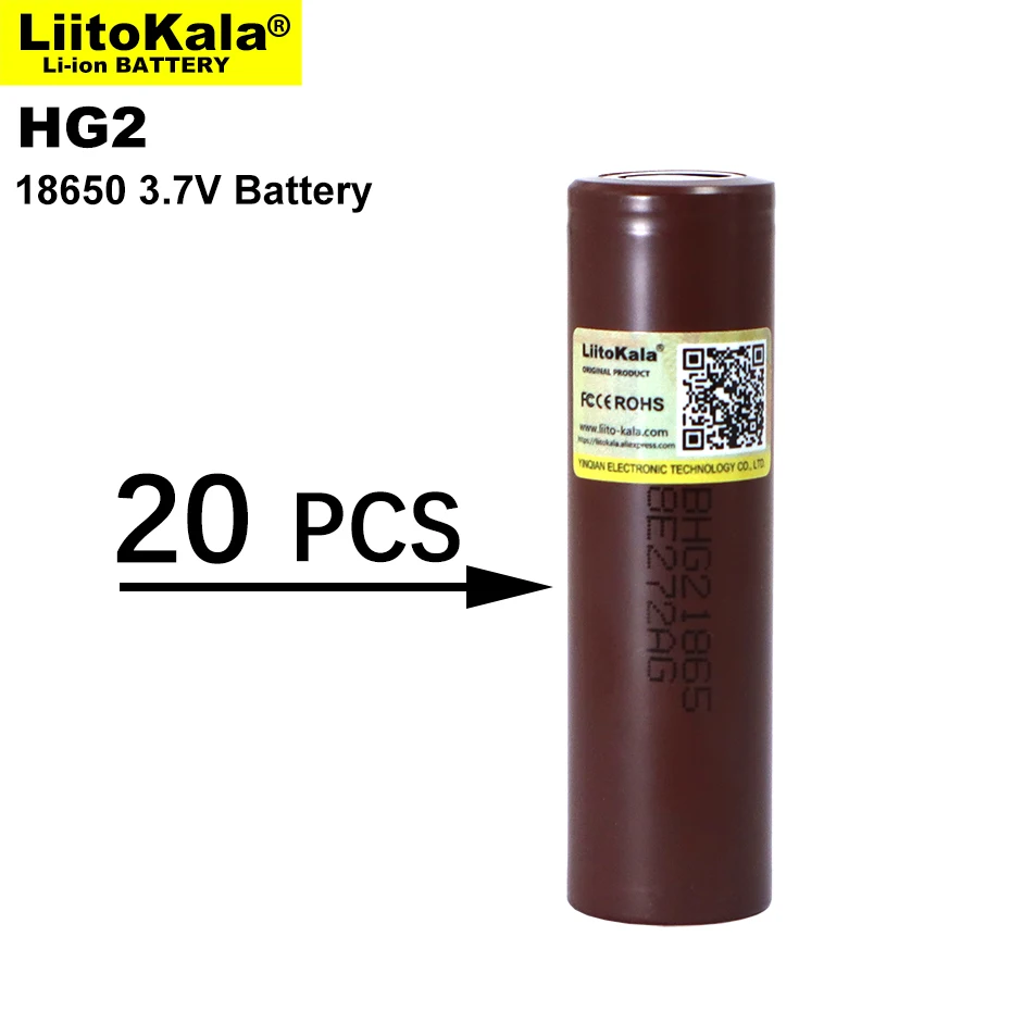 

20 pces liitokala 18650 bateria recarregável hg2 3000mah 3.6v lítio descarga contínua 20a bateria de energia eletrônica dedicada
