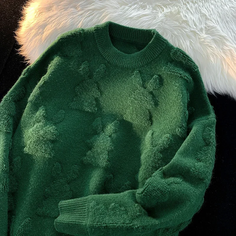 Женский вязаный белый жаккардовый пуловер свободного покроя с длинным рукавом и