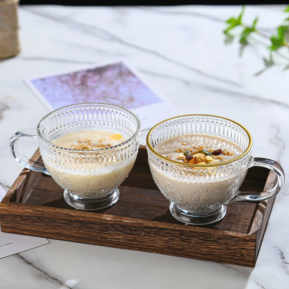 

Heat Resistant Glass Striped Water Cup Breakfast Oatmeal Milk Coffee Cup Household Large Capacity Cup Water Cup With Handle