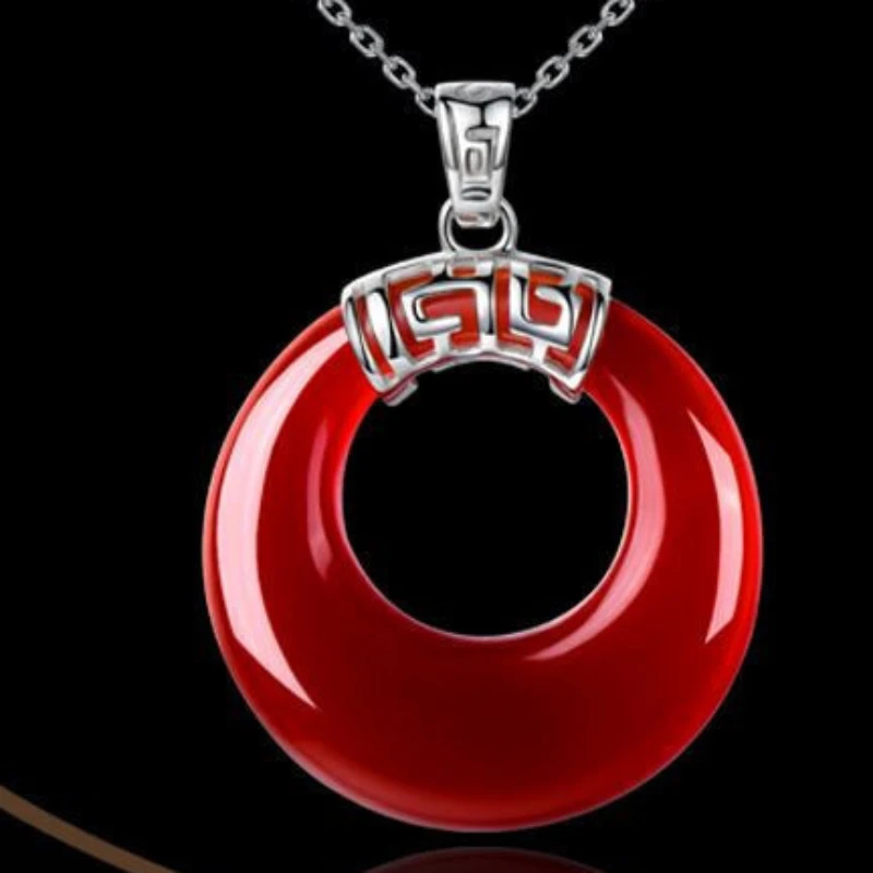 

Natural Red Agate Peace Buckle Pendant S925 Silver White Chalcedony Necklace Ladies Delicate Luxury Jewelry Lucky Charm Gift