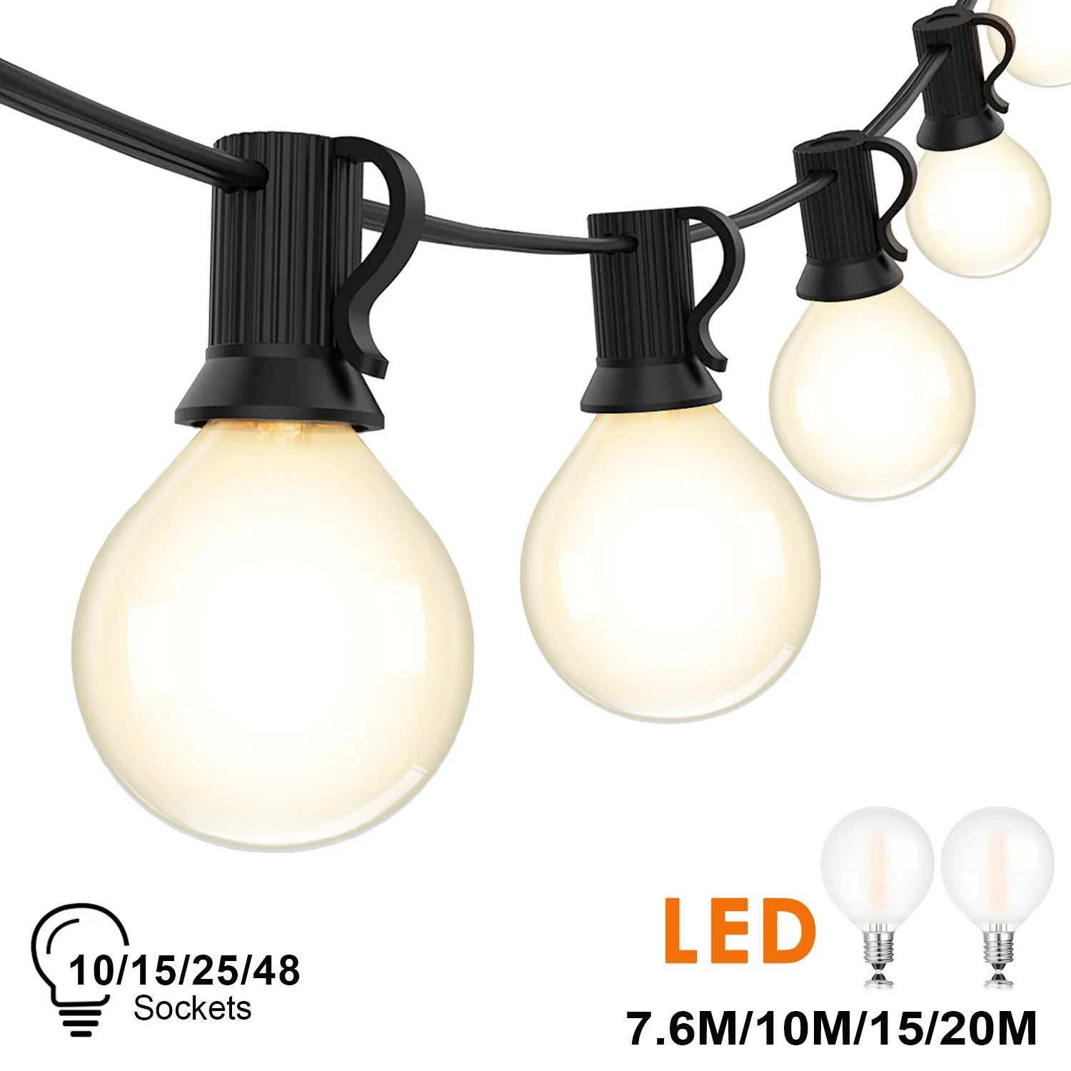 Матовая белая гирлянда с водонепроницаемыми бусинами для украшения сада 65 футов