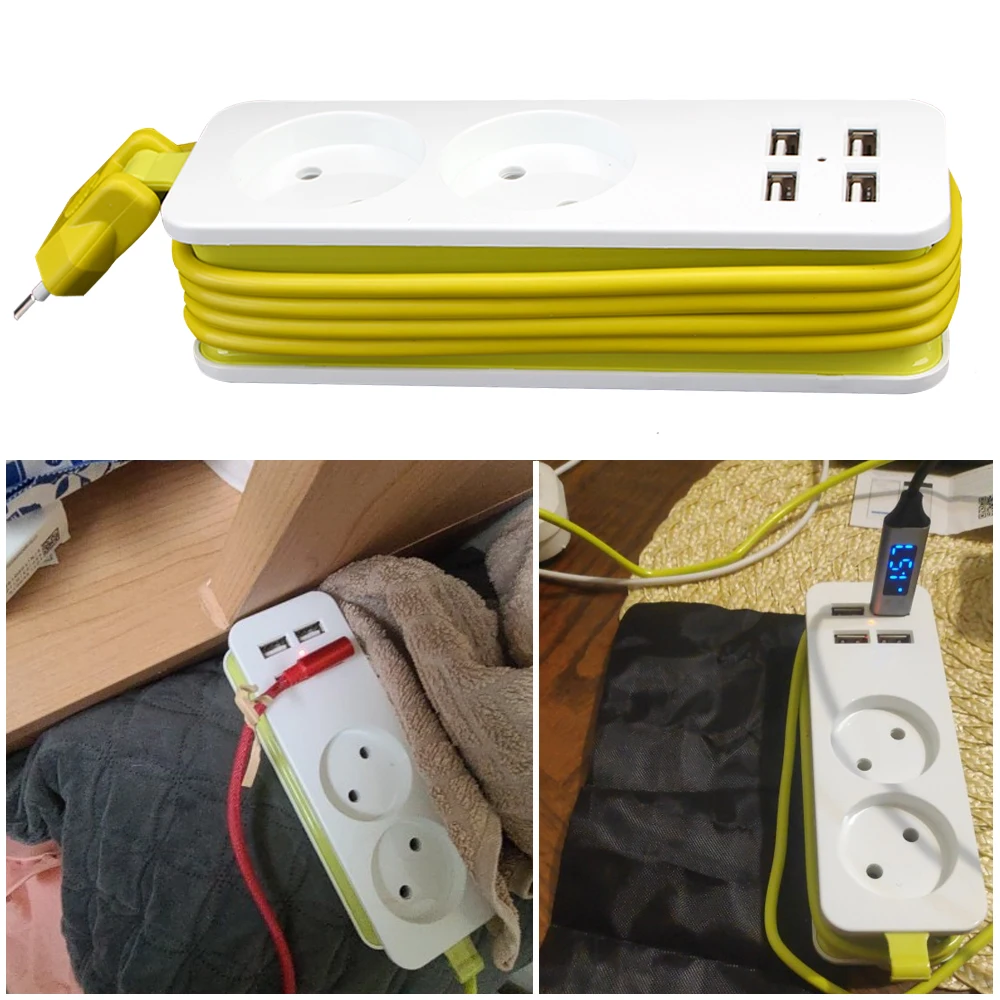 

Travel 4 USB Port Multiple Power Strip EU Plug Portable Charger Socket 2 Extension Socket Outlet