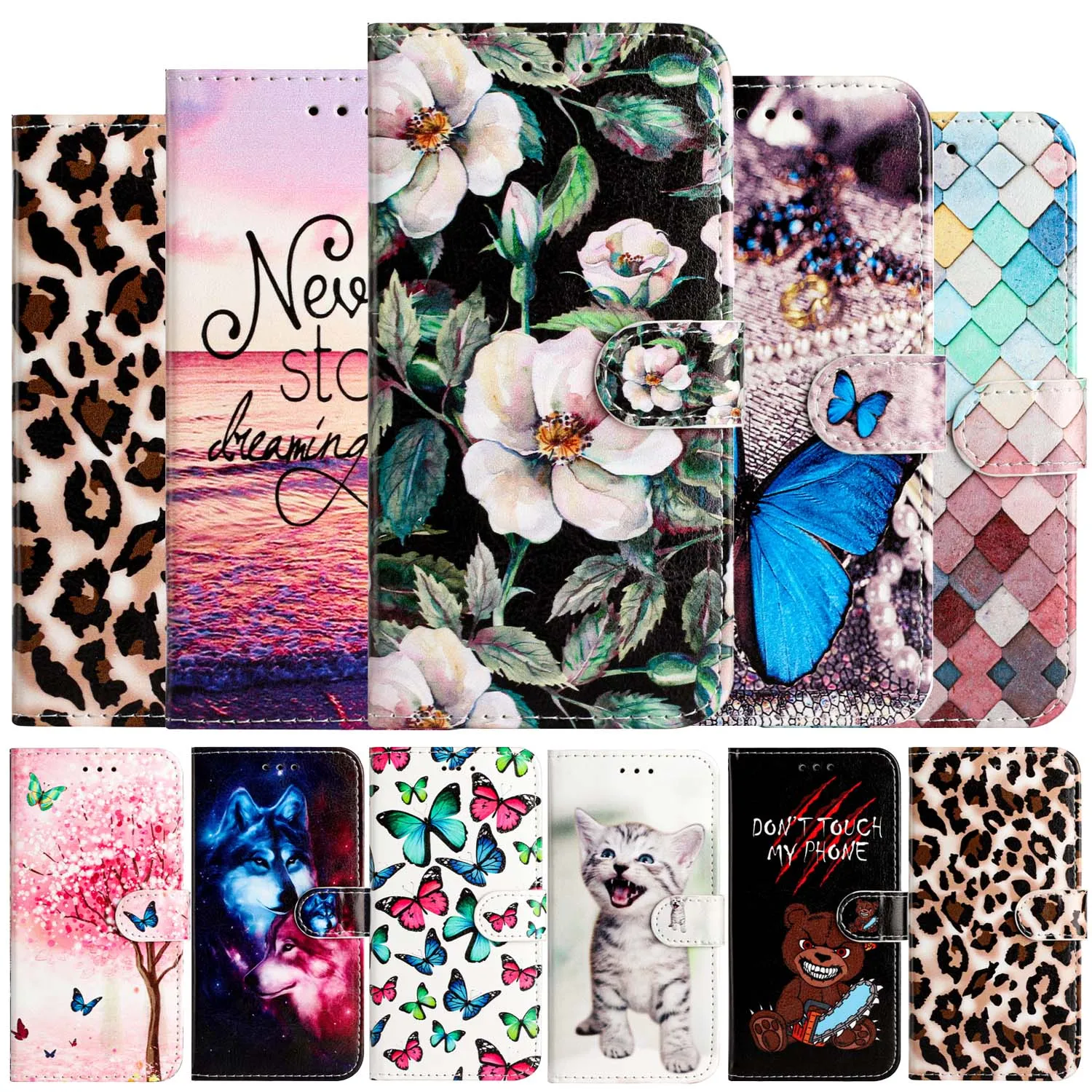 

Fashion Pattern Wallet Flip Case For iPhone 14 Plus 13 mini 12 11 Pro Max X XR XS 10 6 6S 7 8 Plus SE 2022 2020 Leather Cover