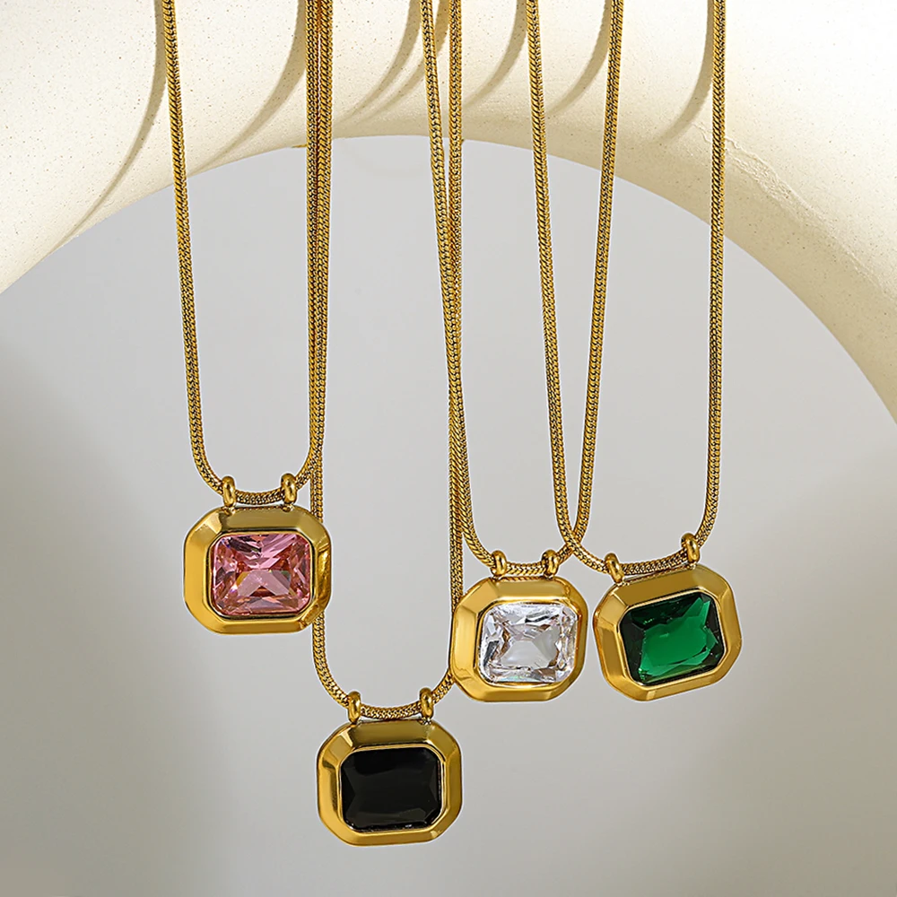 Ожерелье AENSOA из нержавеющей стали 316L с квадратным кулоном блестящее ожерелье