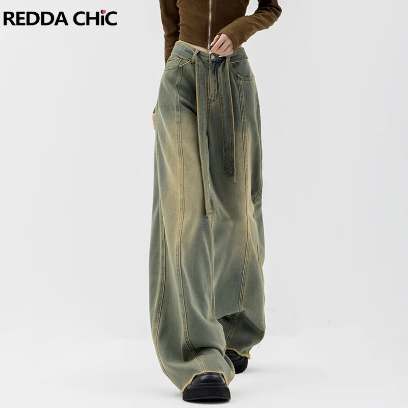 

REDDACHiC Belt Bandage Women Baggy Jeans Retro 90s Skater Y2k Oversize Pants Street Stylish Ladies Trousers Female Acubi Fashion