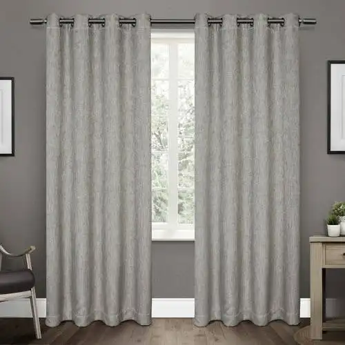 

Vesta Heavyweight Textured Linen Room Darkening Blackout Grommet Top Curtain Panel Pair, 52x108, Black Aztec curtains Tulle Cort