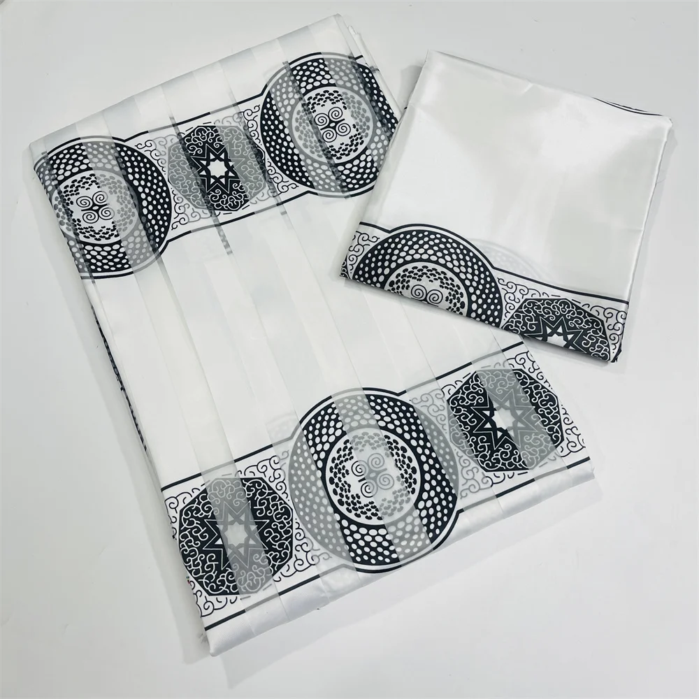 

New Digital Printed Silk Fabric High Quality Organza Silk Fabric Strip Satin Silk Fabric 4+2 Yards For Wedding Party