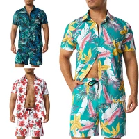 new mens fashion print sets lapel short sleeve casual shirt beach shorts set summer streetwear vacation hawaiian suits s 5xl