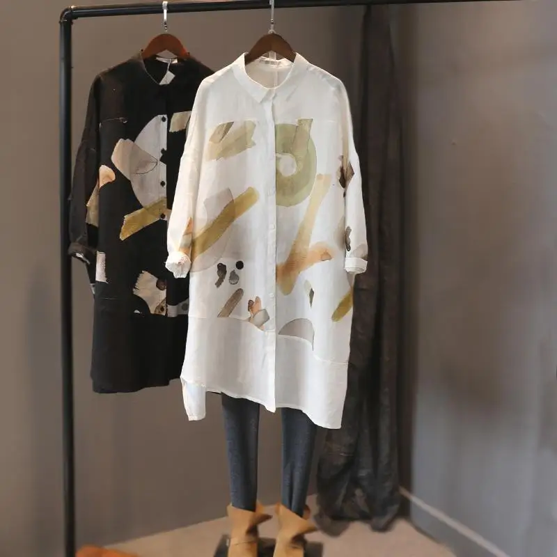 

Protective Blouse Summer Women Blouses Long Sleeve Top Print Casual Fashion Shirts Spring Clothes Female Loose Medium Long Uv
