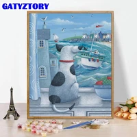 gatyztory painting by numbers with frame paintings on number dog animal number paiting adults crafts home decor