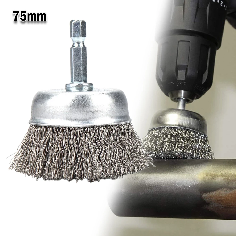 

75mm Steel Wire Wheel Brush For Rotary Tool Metal Rust Removal Polishing Drill Brushes Hex Rod Electric Brush Wire Brush Tool