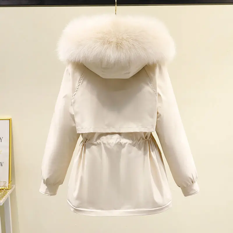 New Winter Jacket Women Fur Collar Fashion Hooded Thick Warm Cotton Coats Female Clothing Outwear Padded Parkas Office Lady Tops