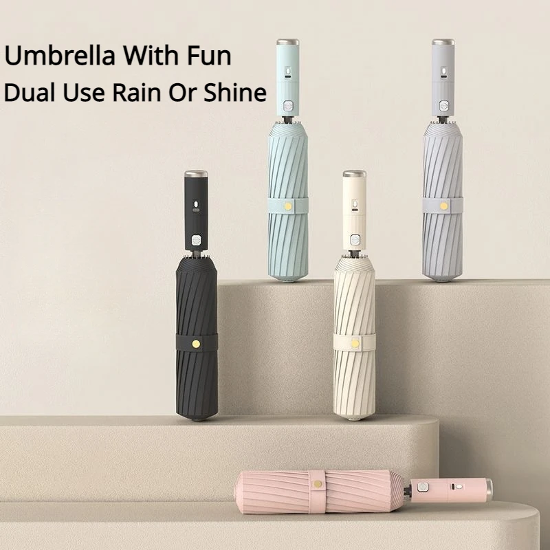 Полностью автоматический складной зонт с вентилятором зонтик двойного