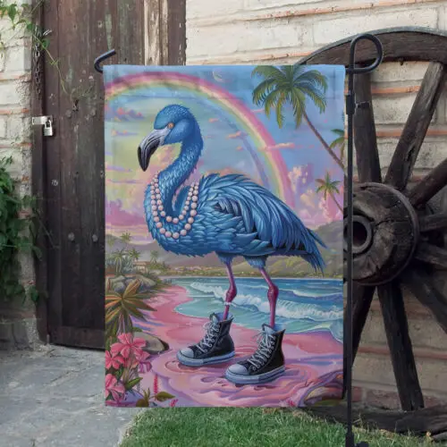 Двусторонний фламинго и паук с синим жемчугом флаг Vote Kamala Harris 2024.