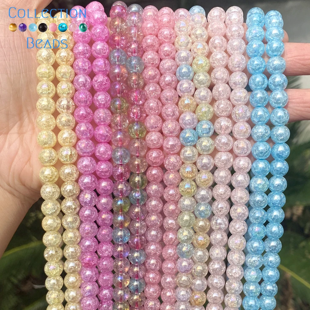 Бусины из натурального камня 6 8 10 мм AB, красочные треснувшие кварцевые круглые бусины для изготовления ювелирных изделий «сделай сам», для браслетов и ожерелий ручной работы, 15 дюймов