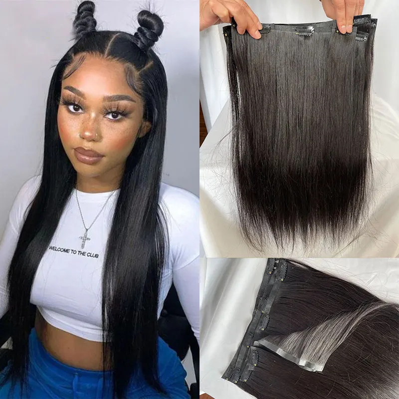 Tape In Clip Hair Extensions For Black Women Human Hair Extensions Straight Brazilian Remy 6Pcs/Set 120G Tape Hair Extensions