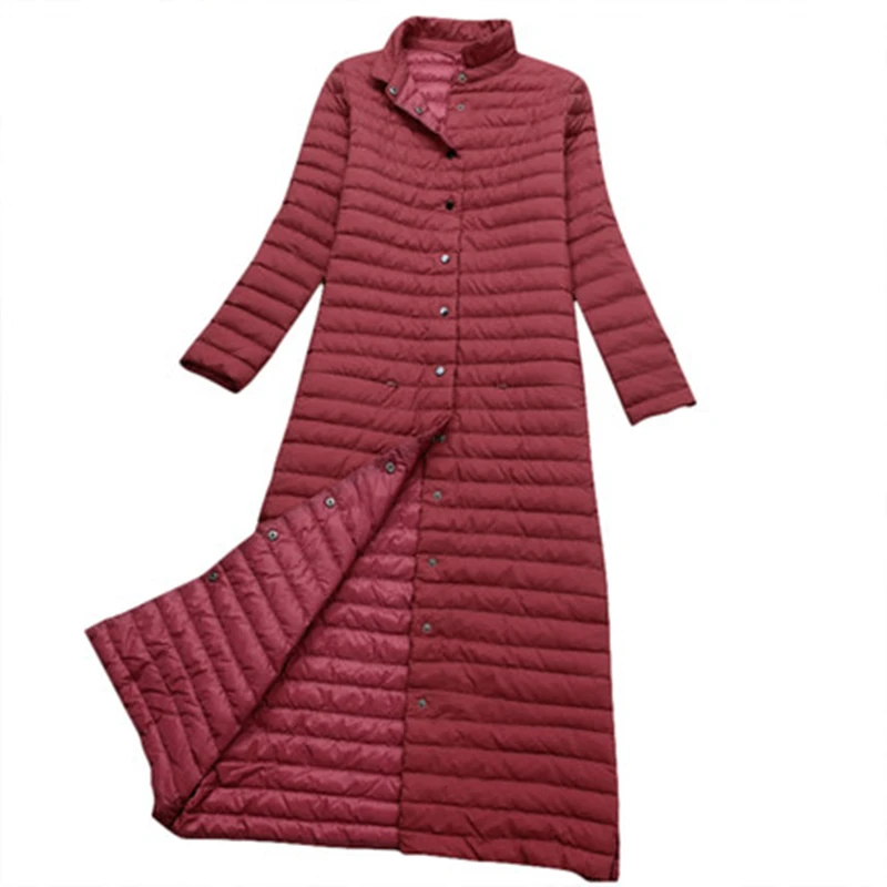 Winter 2022 New Ultra Light Down Jacket Women Long Puffer Coat Brand Stand Collar Lightweight Ultralight Female Clothes Tops