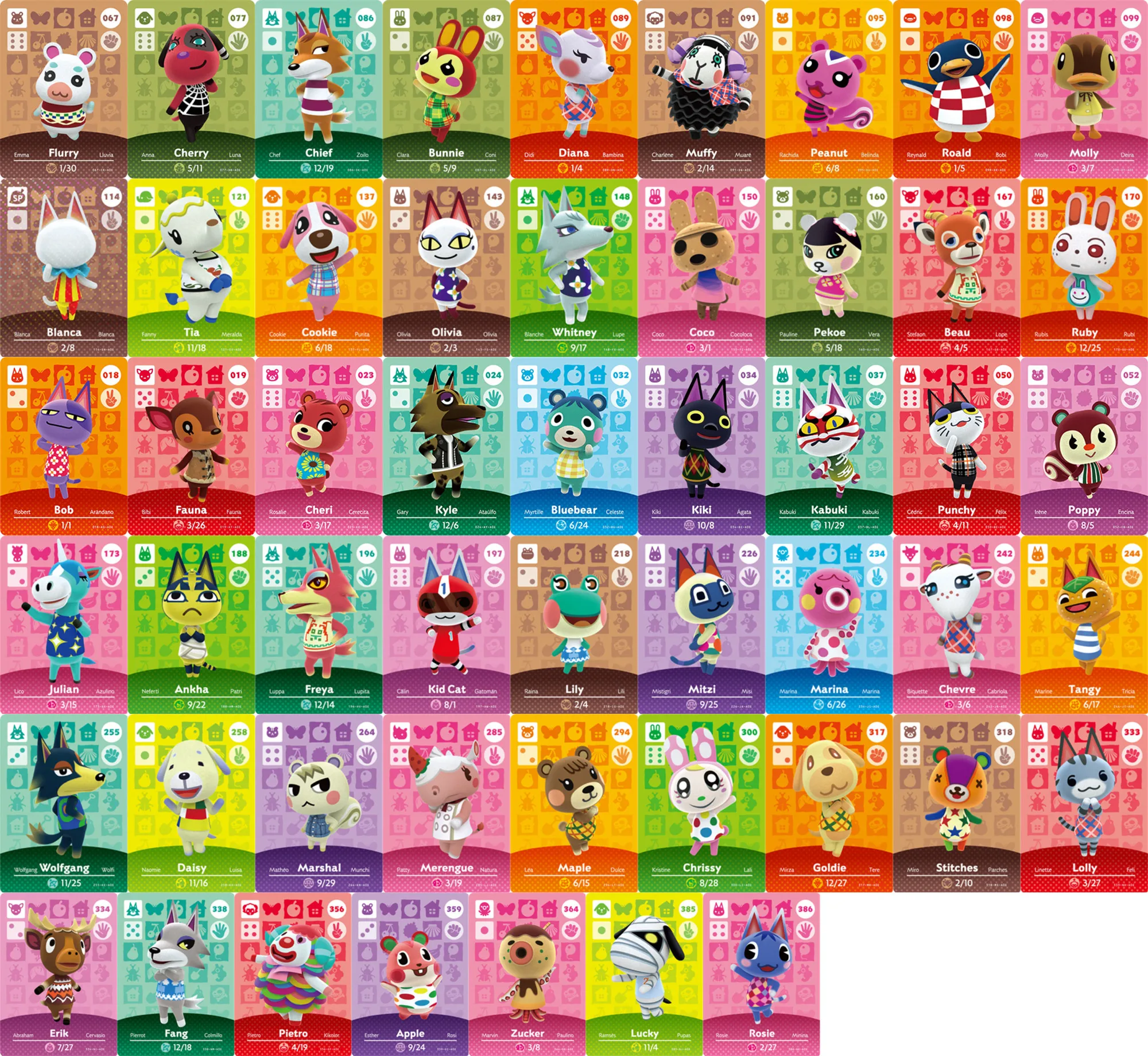 Новые карты для игр Amiibo с пересечением животных от 18 до 386 52 шт. NFC высокого