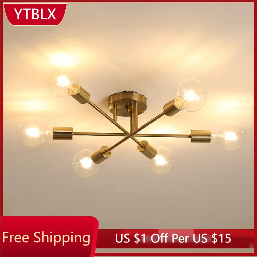 

Новая современная Подвесная лампа E27 в скандинавском стиле с полуутопленным креплением, подвесные светильники под античное золото, осветит...