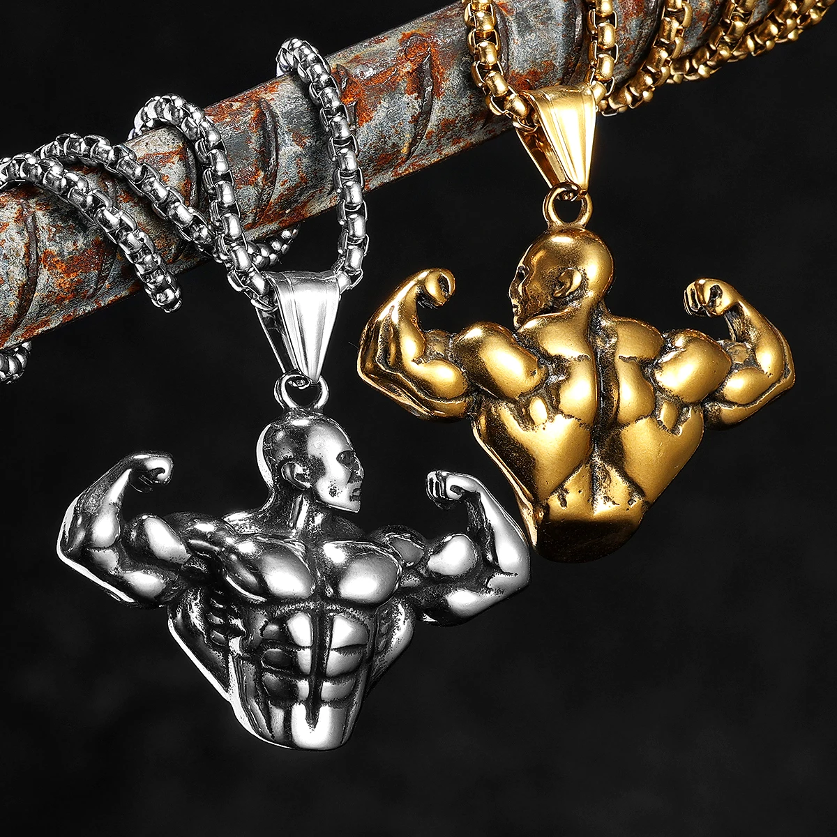 Фото Тренажерный зал Muscle Power Фитнес Мужское ожерелье из нержавеющей стали Бодибилдинг Подвеска-цепочка Женские ювелирные изделия Мода Оптовая продажа Прямая поставка №1