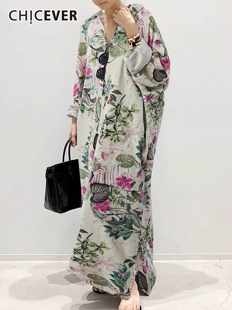 

Женское платье с принтом CHICEVER, свободное разноцветное платье с v-образным вырезом и длинным рукавом, модель 2022 года