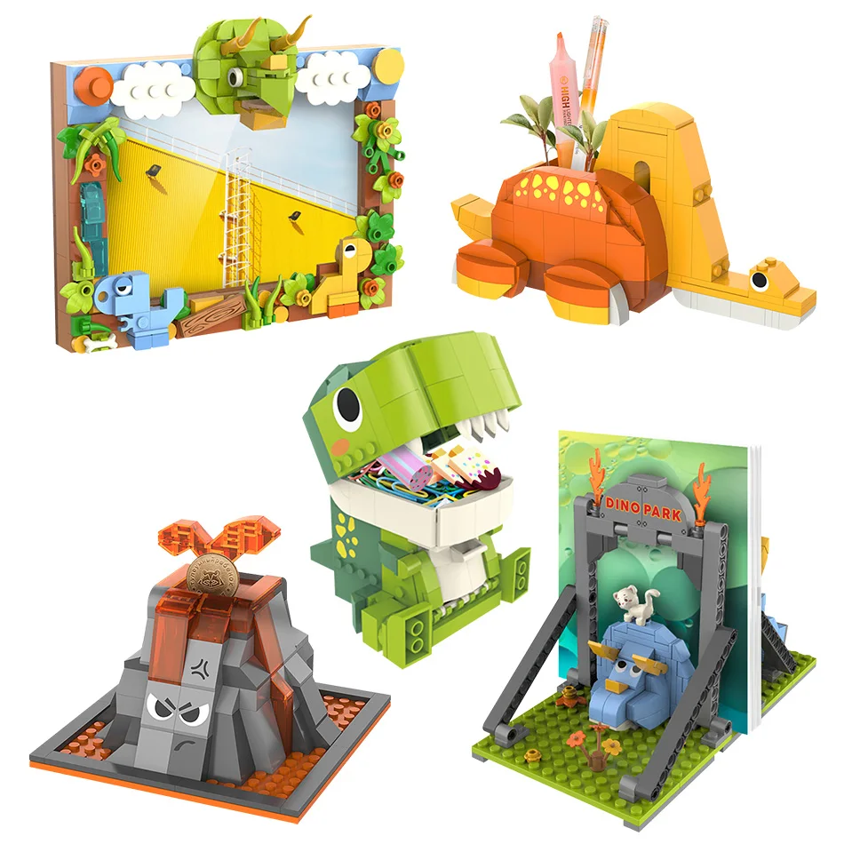 

Bricks Toys City Student Stationery Book End Pen Container Building Blocks School Supplies Saving Pot Storage Box Photo Frame