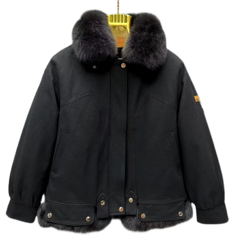Женская зимняя короткая парка с отложным мехом