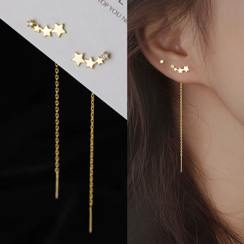 

2022 Trend Korean Long Tassel Chain Climb Star Heart Pendants Dangle Drop Earrings For Women Straight Hanging Earings Jewelry