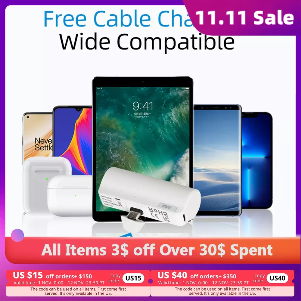 

NEW Power Bank 3300mAh External Battery Wireless Charging For iPhone 13 Pocket Mini Power Bank mobile phone charger For Xiaomi