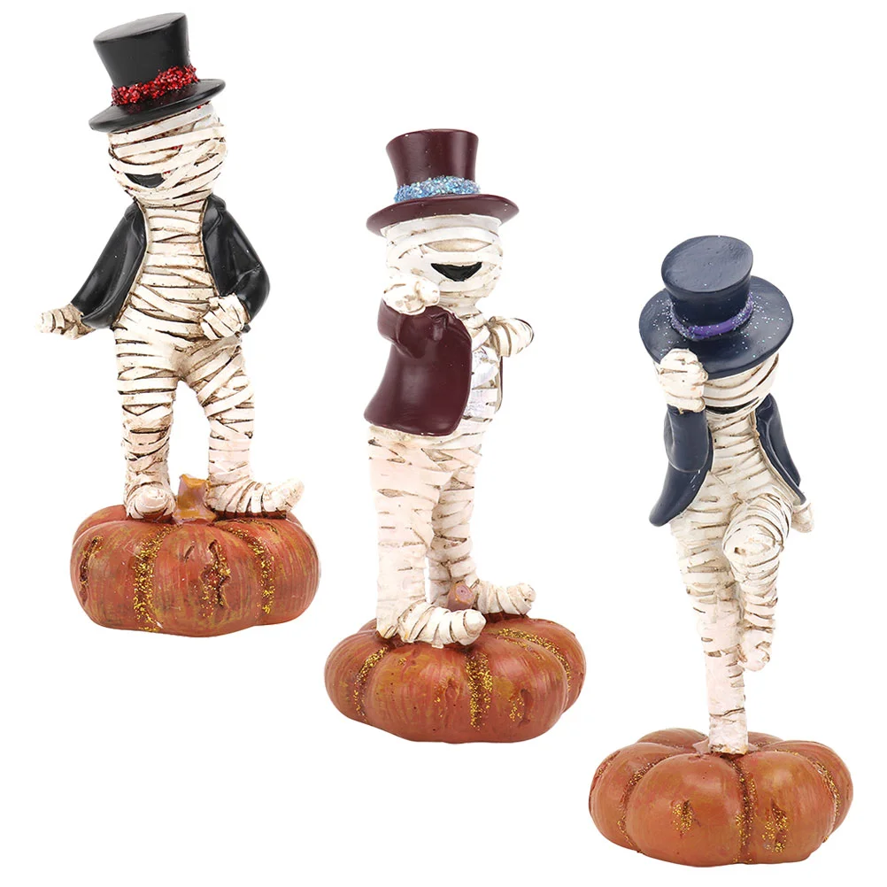 

3 Pcs Creative Mummy Statue Halloween Home Decor Desktop Ornaments Figurines Household Crafts Decoration Resin Sculpture Decors