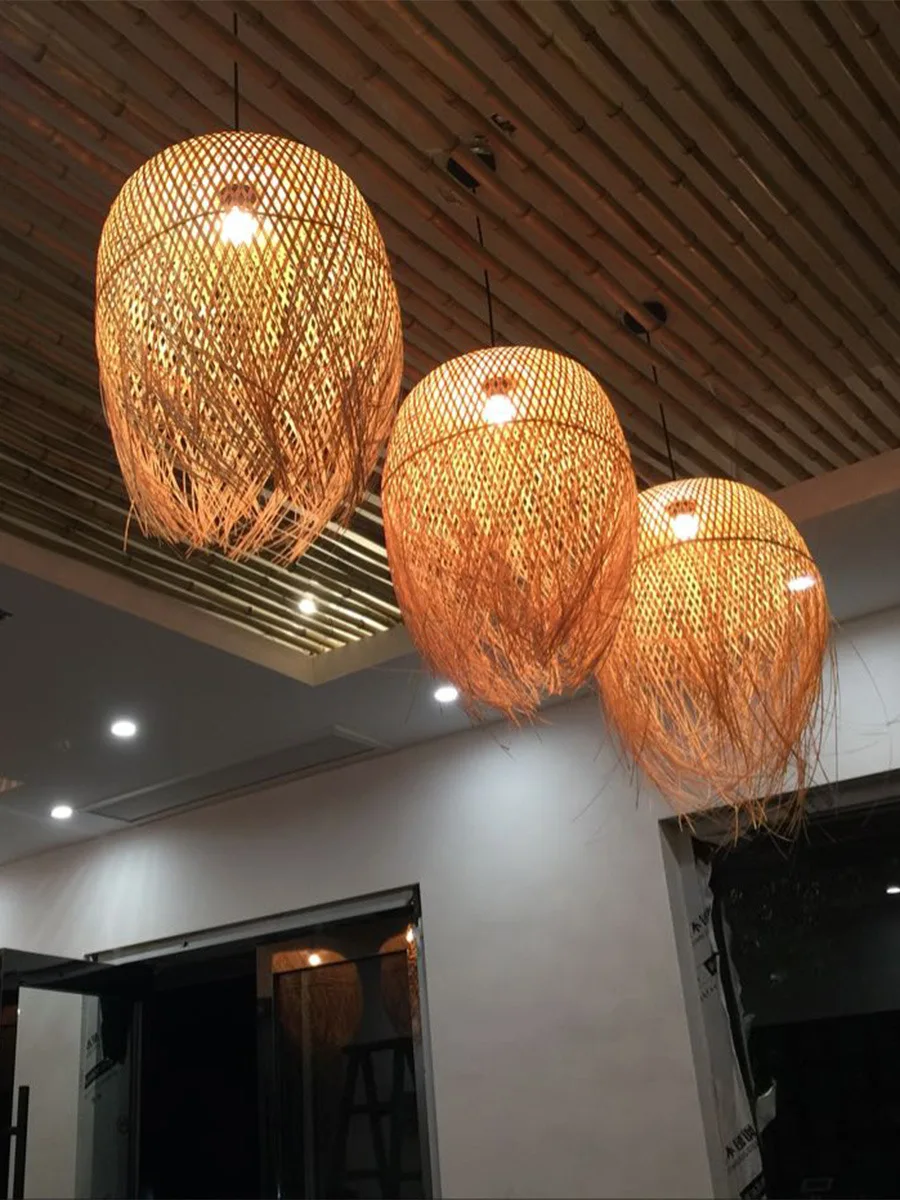 

Hand Woven Bamboo Pendant Light Southeast Asia Dia 35cm Rattan Wicker Chandelier Dining Room Bamboo Art Lamp