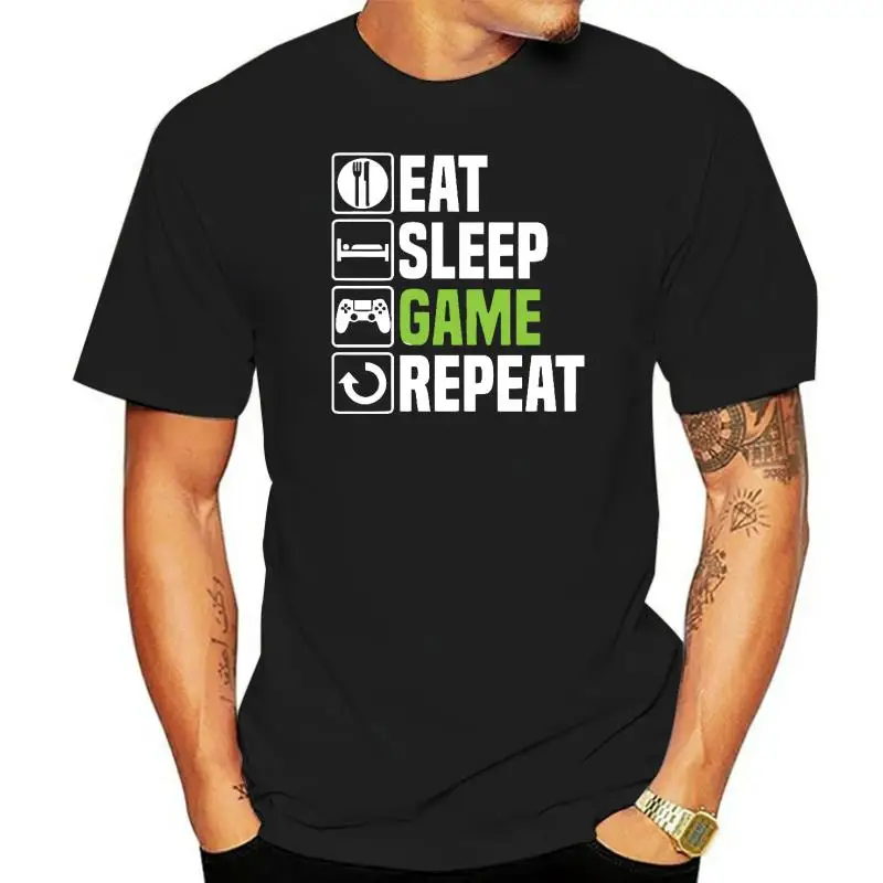 

2022 Fashion Leisure Eat Sleep Game Funny Gamer Gaming T-shirt Harajuku Streetwear 100% Cotton Graphics Tshirt Brands Tee Tops