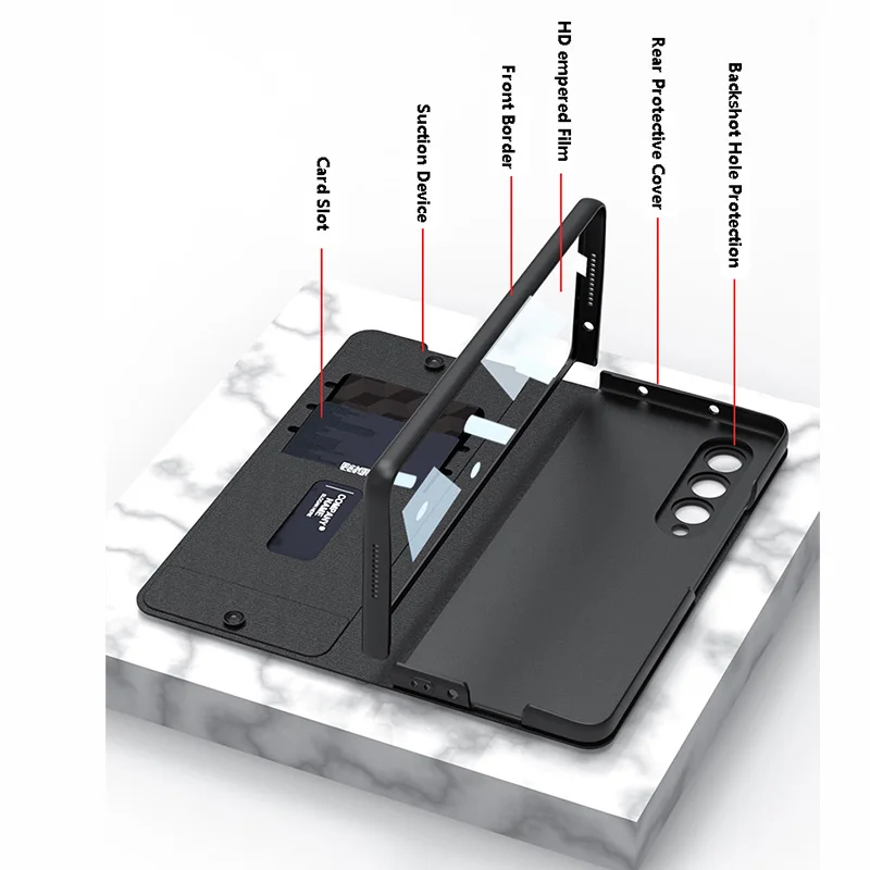 Plain Leatehr Pen Holder Removable Cover For Samsung Galaxy Z Fold 4 5G Case solid color protective film wireless case for fold4